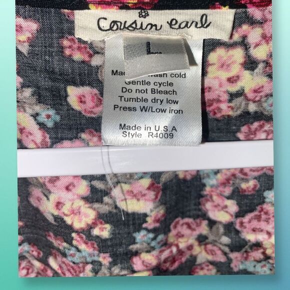 Cousin Earl Floral Romper V Neck, Side Waist Tie, Long Sleeve NWT SIZE LG - Picture 3 of 4